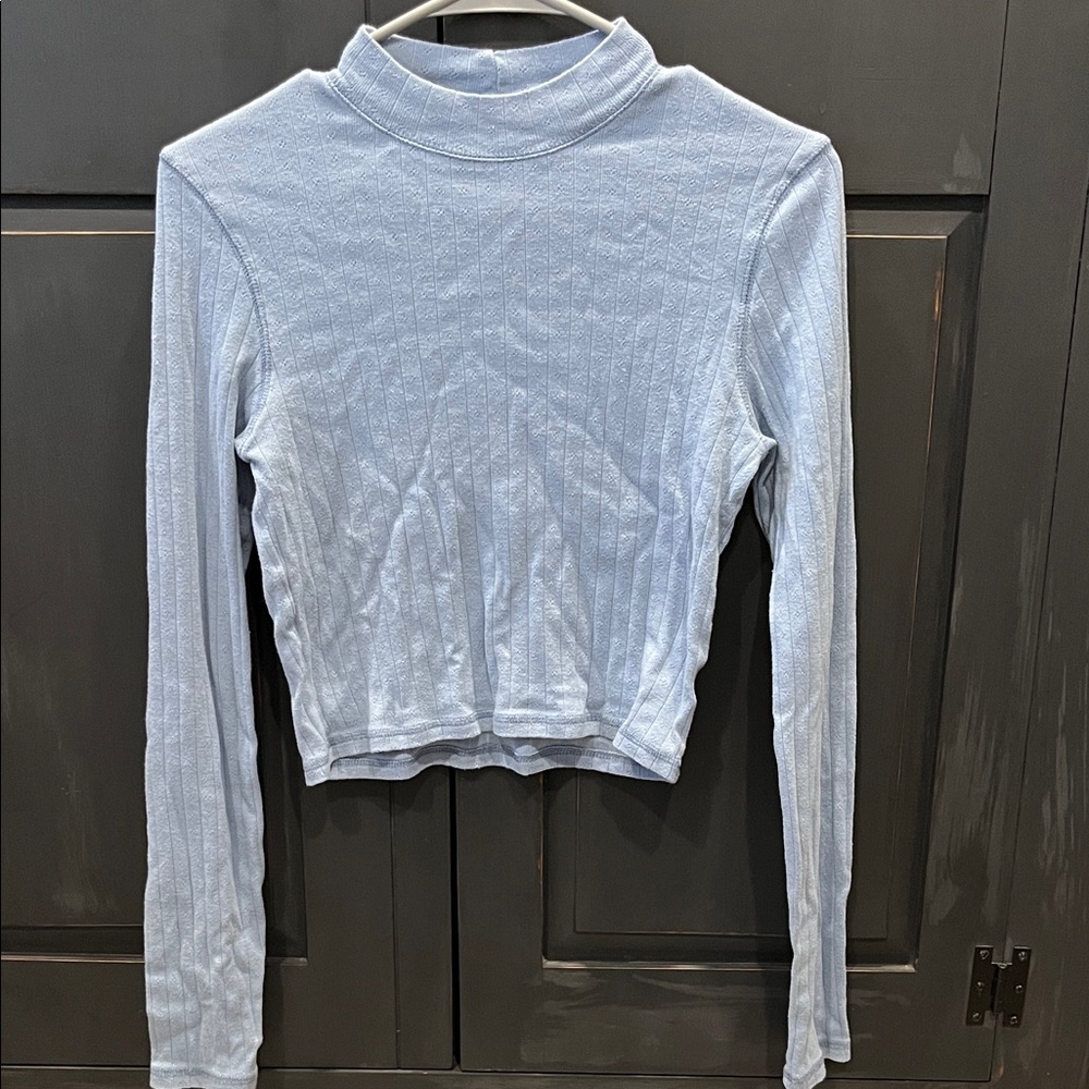 Light Blue Ribbed Long Sleeve Top